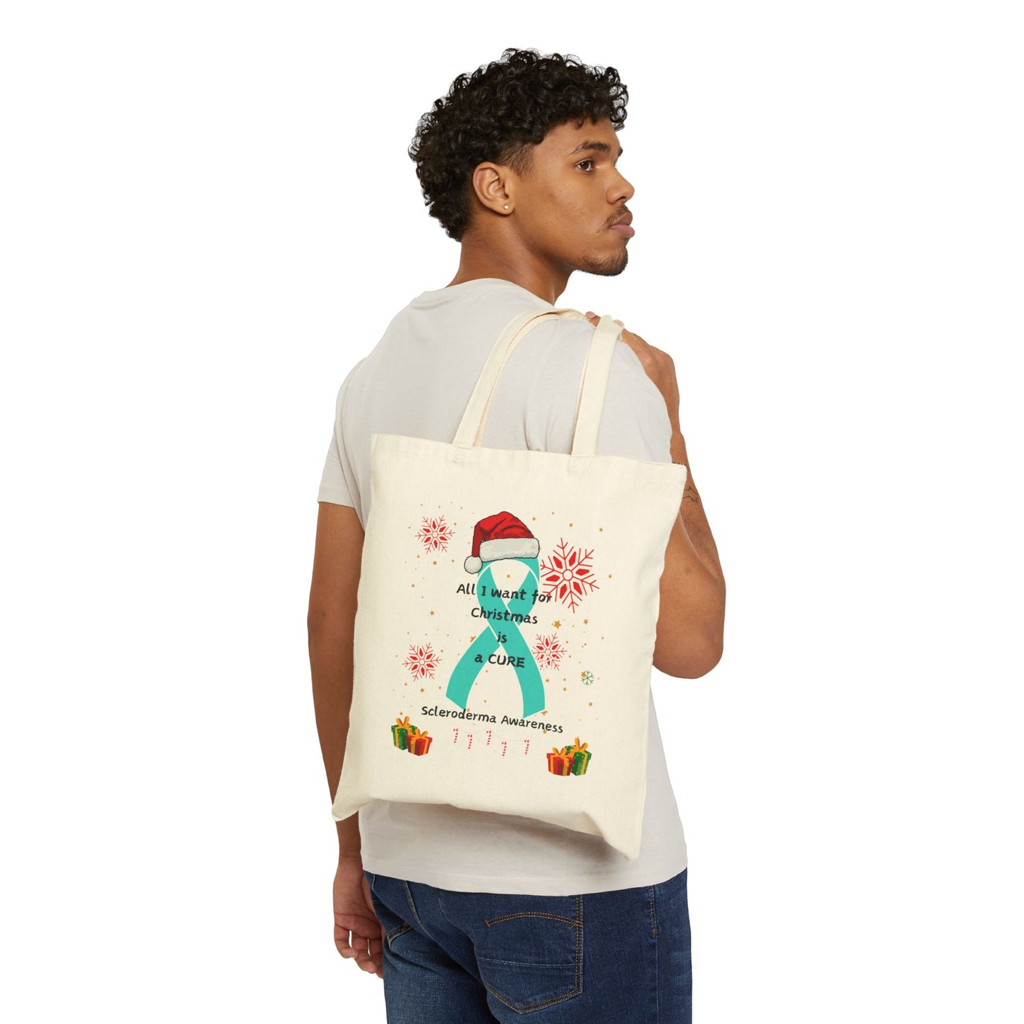 Scleroderma Awareness Cotton Canvas Tote Bag All I Want for Christmas is a Cure