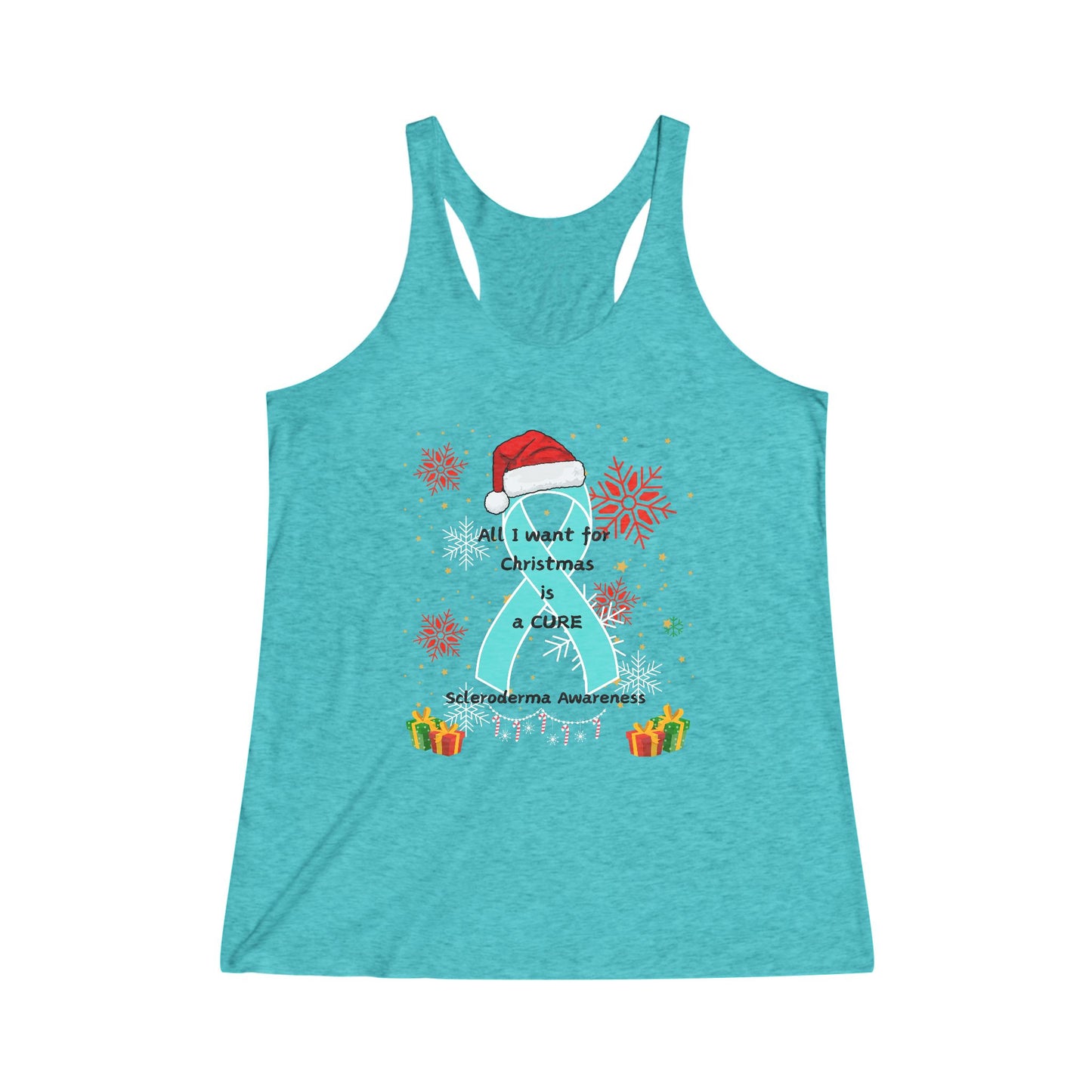 Scleroderma Awareness Women's Tri-Blend Racerback Tank- All I Want for Christmas is a Cure