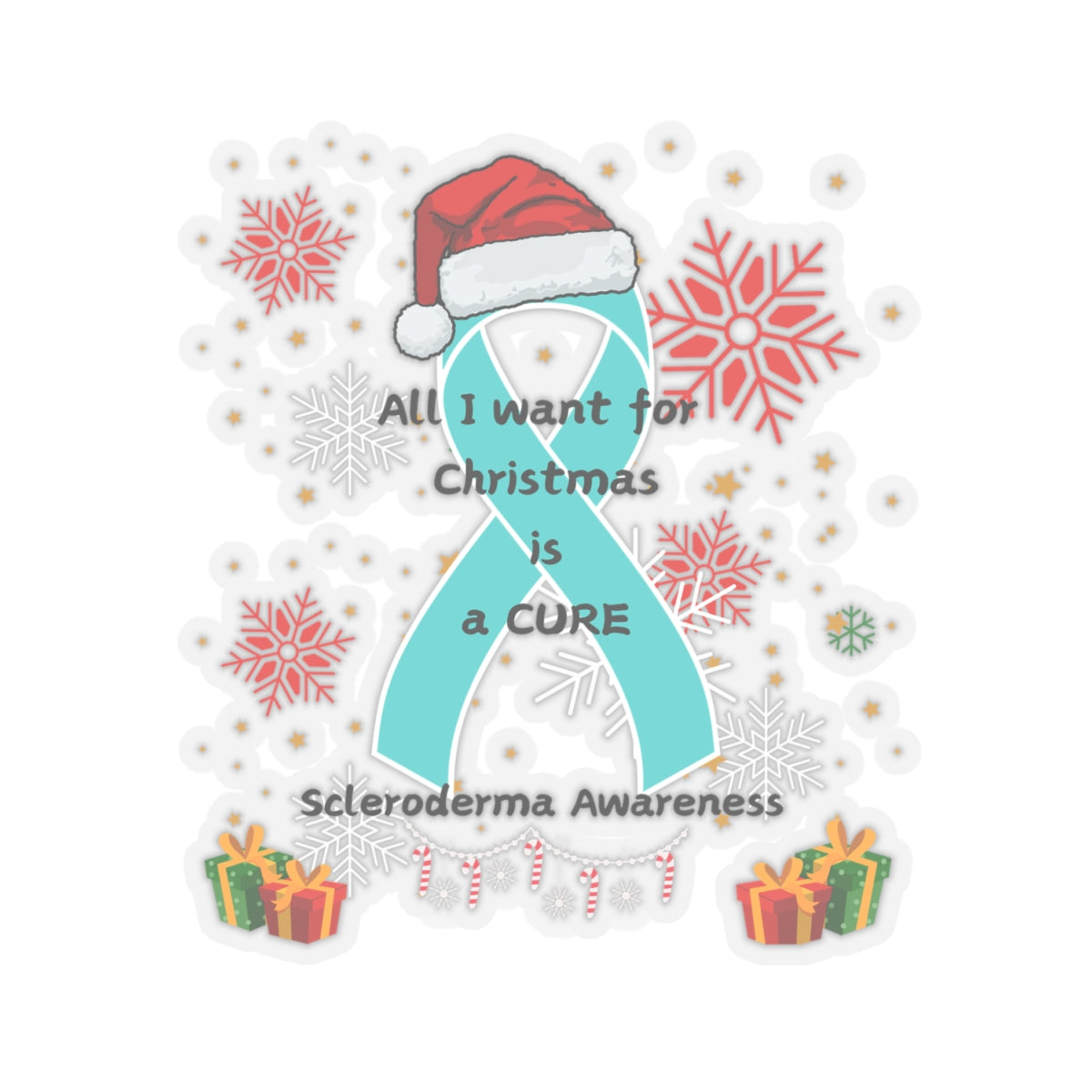 Scleroderma Awareness Kiss-Cut Stickers All I Want for Christmas is a Cure