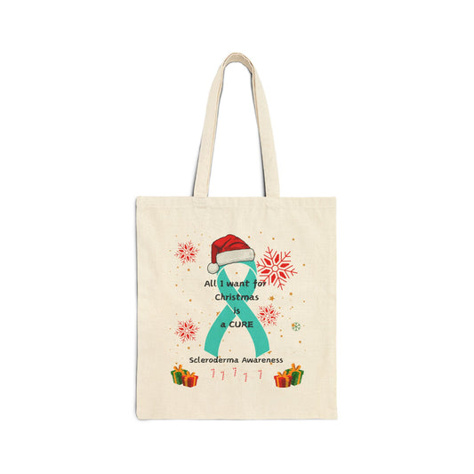 Scleroderma Awareness Cotton Canvas Tote Bag All I Want for Christmas is a Cure