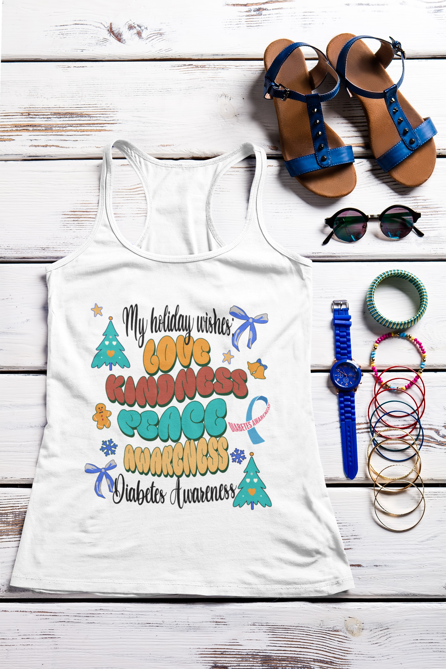 Diabetes Awareness Holiday Wishes Women's Racerback Tank