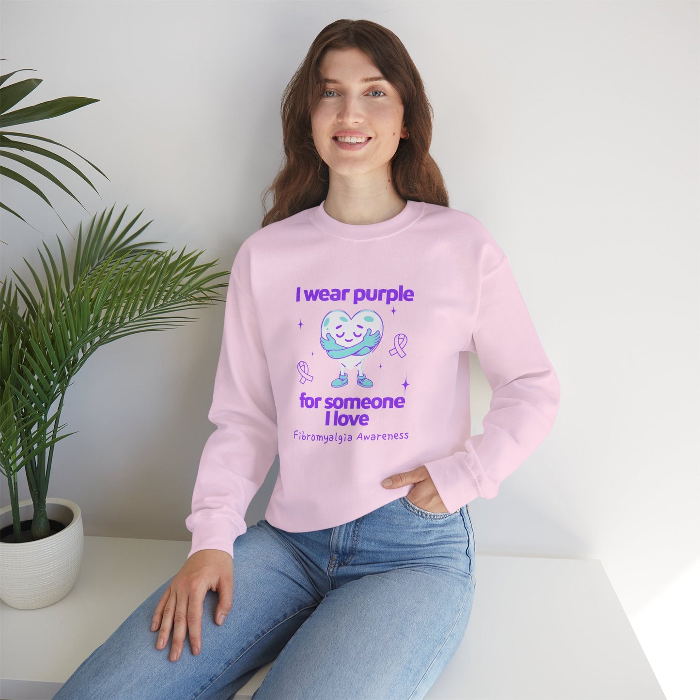 Fibromyalgia Awareness I Wear Purple for Someone I Love Unisex Crewneck Sweatshirt