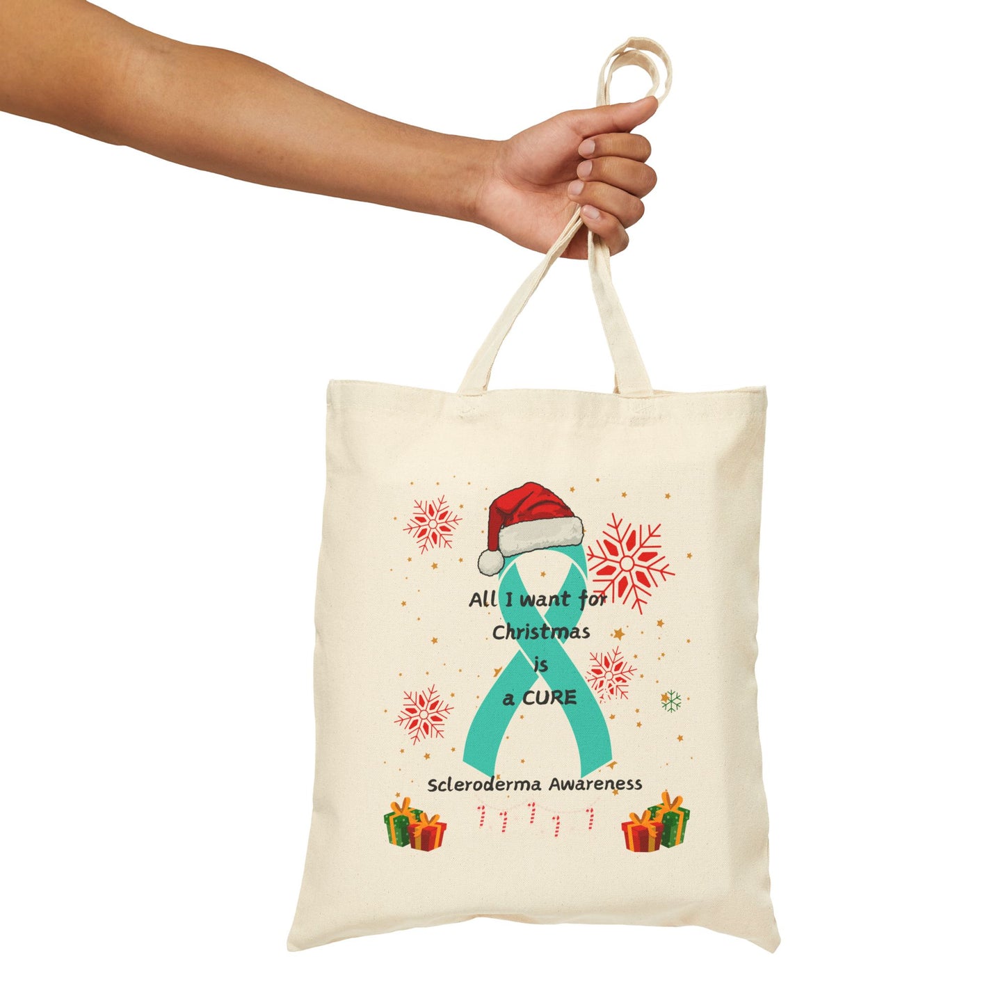 Scleroderma Awareness Cotton Canvas Tote Bag All I Want for Christmas is a Cure